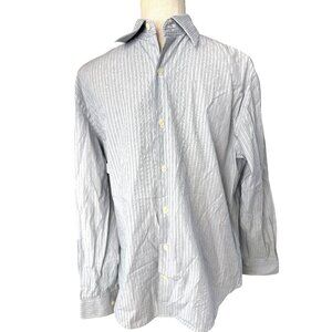 Perry Ellis Mens Striped Button-Up Shirt M Gray Long Sleeve Collared Casual M